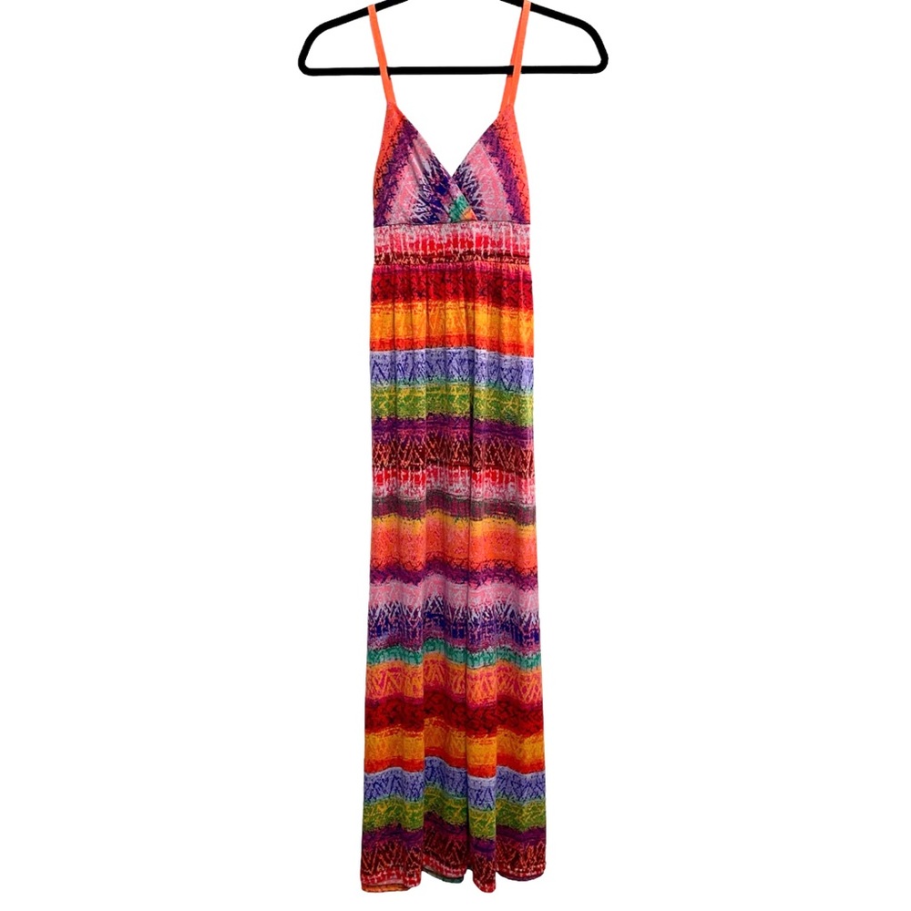 Planet Gold Multicolored Maxi Dress w/ Adjustable Straps & Padding Size S